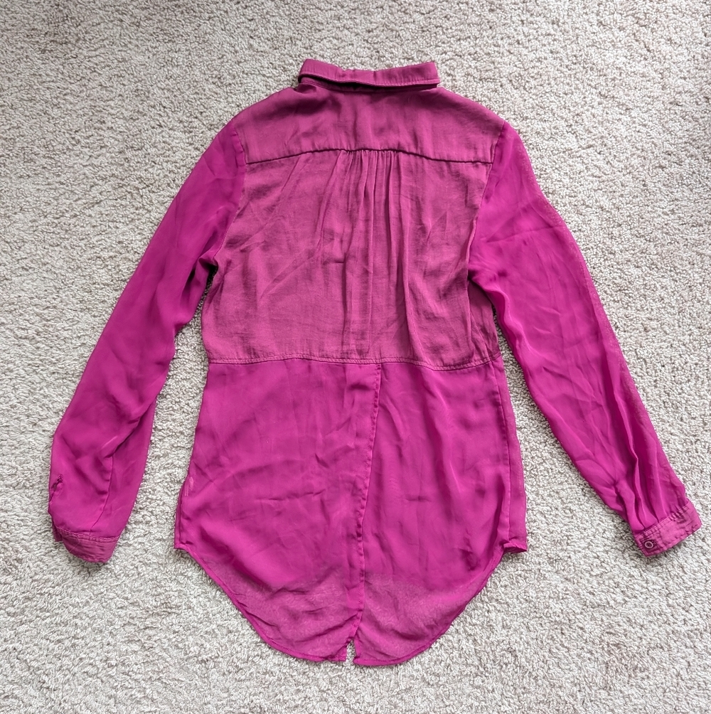 Free People Magenta Purple Best of Both Worlds Sheer Button Down Shirt Small - Picture 5 of 9